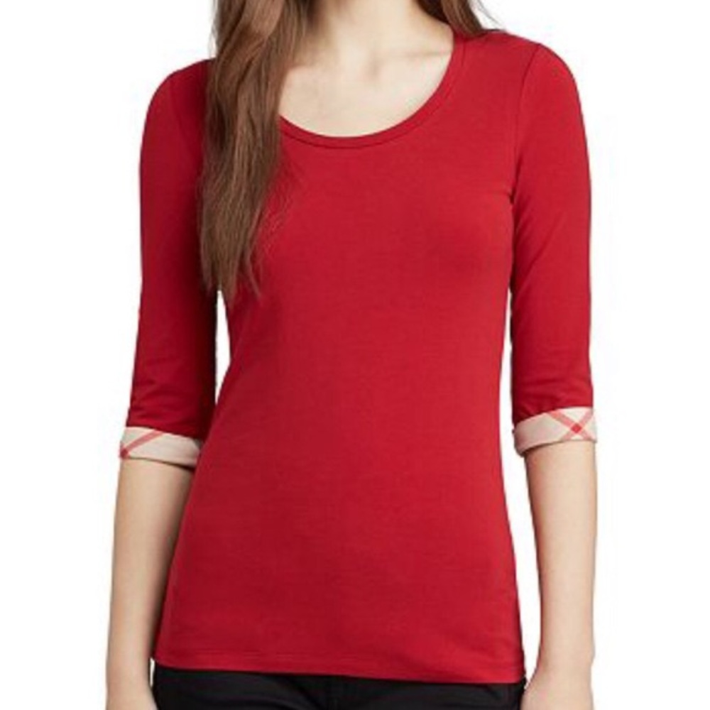 Burberry 3/4 sleeve Check- cuff scoop